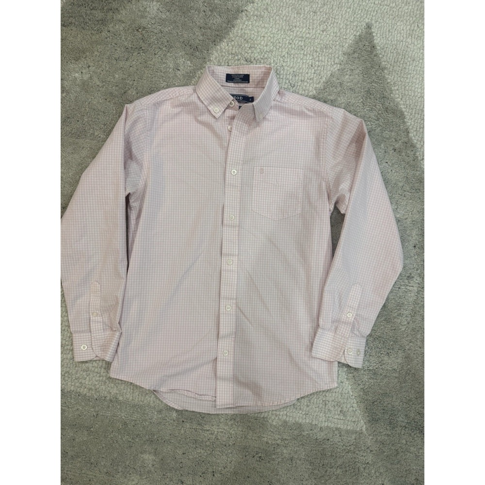 Izod Boys 16 Reg light pink & white gingham check long-sleeve button-down shirt